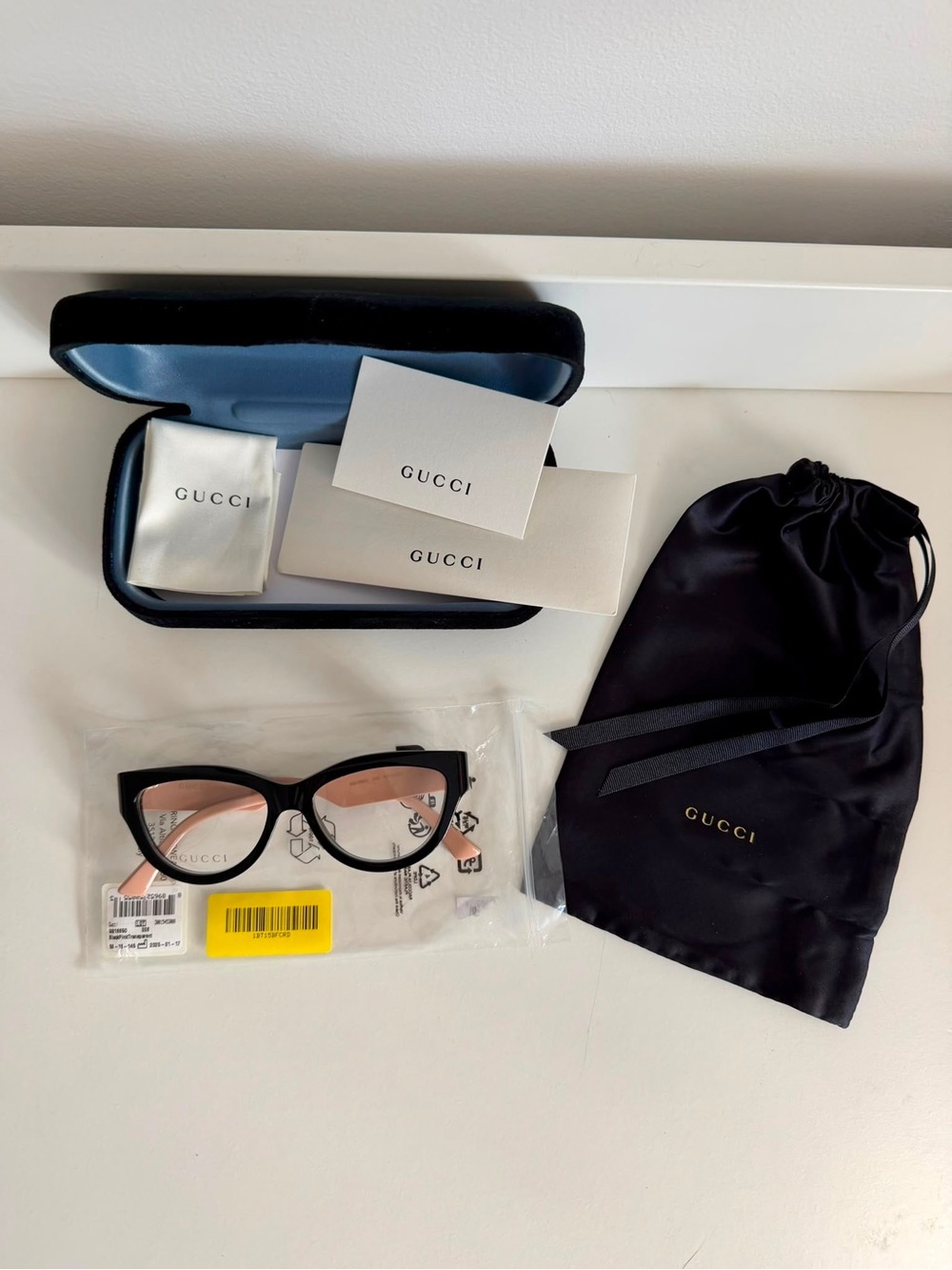 Gucci Black Cat-Eye Glasses with Pink Inner Temples
